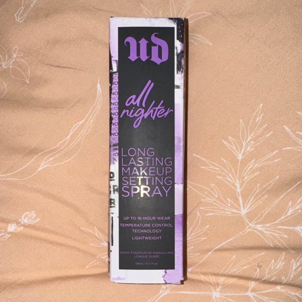 NIB Unopened Urban Decay All Nighter Makeup Setting Spray - Purple and Black